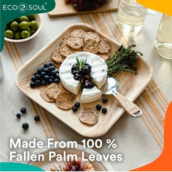 ECO SOUL 100% Compostable 10 Inch Square Palm Leaf Plates (Pack of 25) New - Picture 3 of 6